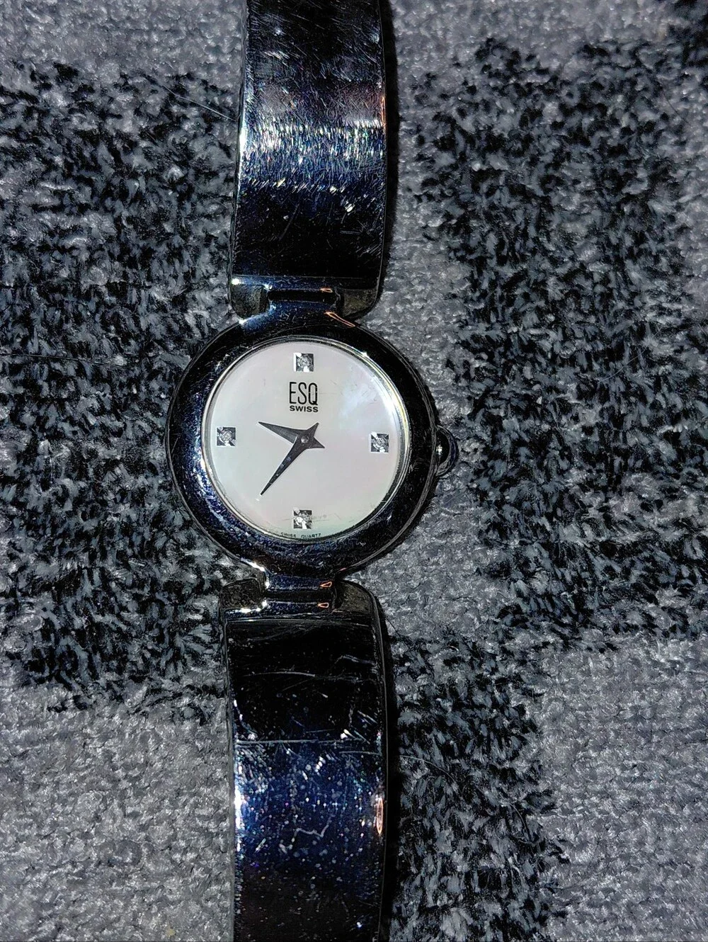 ESQ by Movado Swiss Diamond Mother of Pearl Stainless Steel Bangle Watch CC